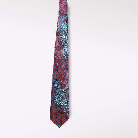 RED and Blue Paisley Polyester Tie - Picture 2 of 4